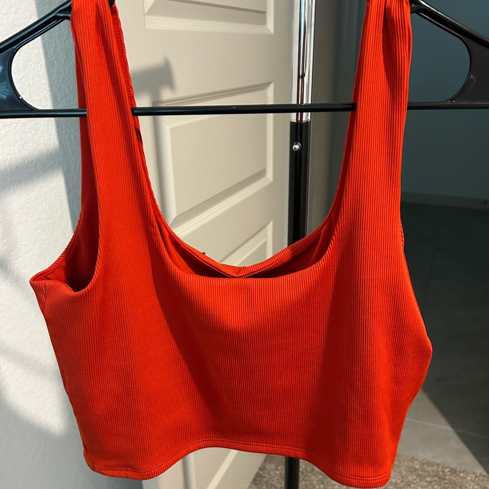 Express Bright Red-Orange Ribbed Top